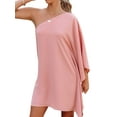 thumbnail image 2 of Txlixc Vestido corto de fiesta de club de verano con manga de murciélago suelta de un hombro para mujer Txlixc Sexy, 2 of 4