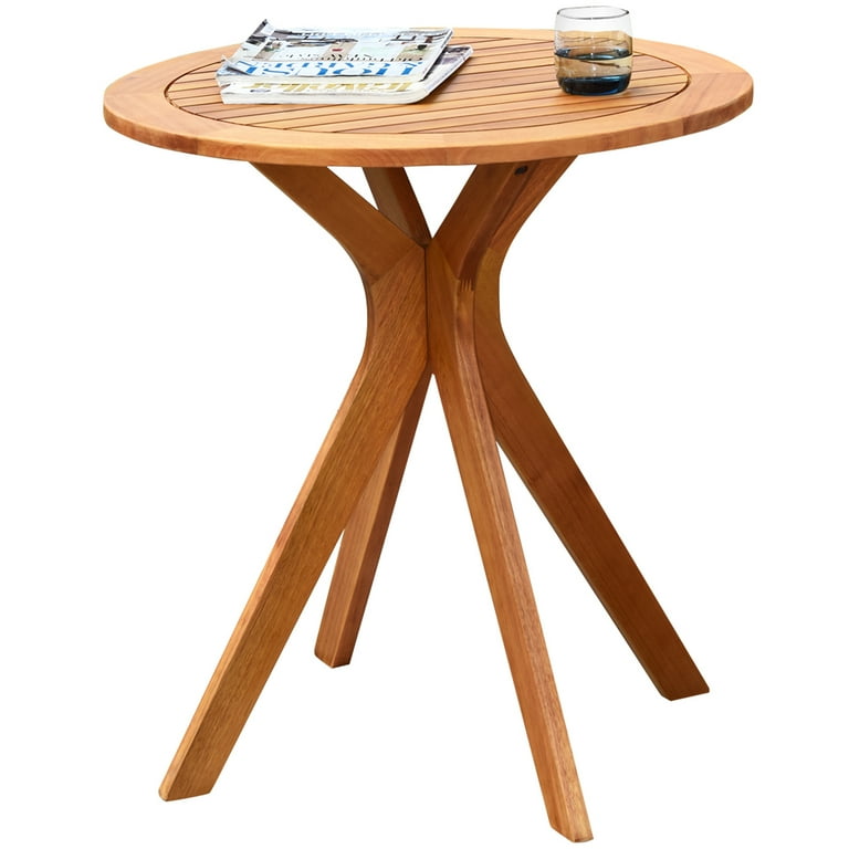 Costway 27'' Solid Wood Round Table for Patio, Deck