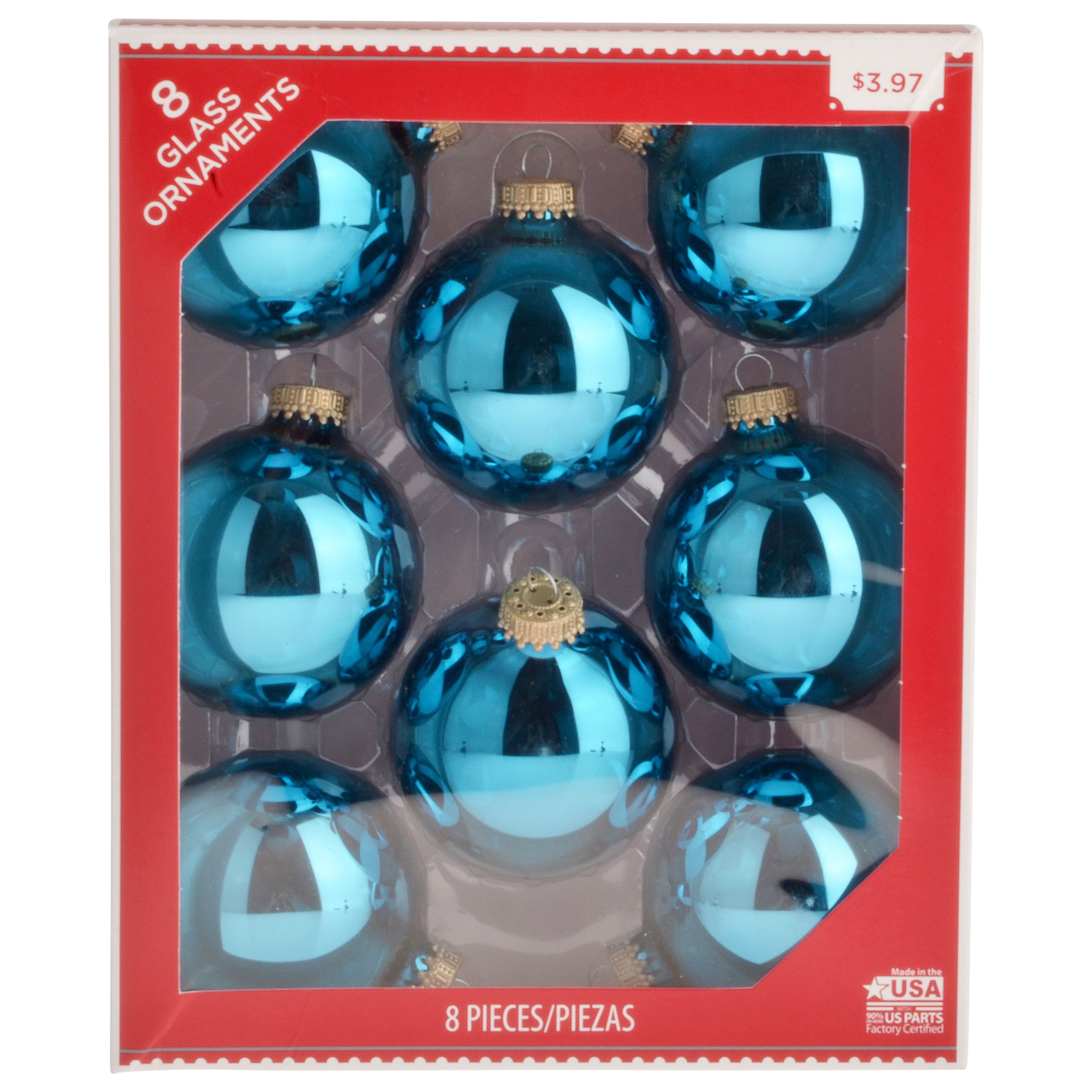 Holiday Time 8 Blue Glass Ornaments