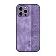 thumbnail image 2 of Allytech Slim Back Cover for iPhone 15, PU Leather TPU Slim Fit Shell Cover Minimalist Retro Shock Absorption Protective Phone Case Cover for Apple iPhone 15 -Purple, 2 of 5