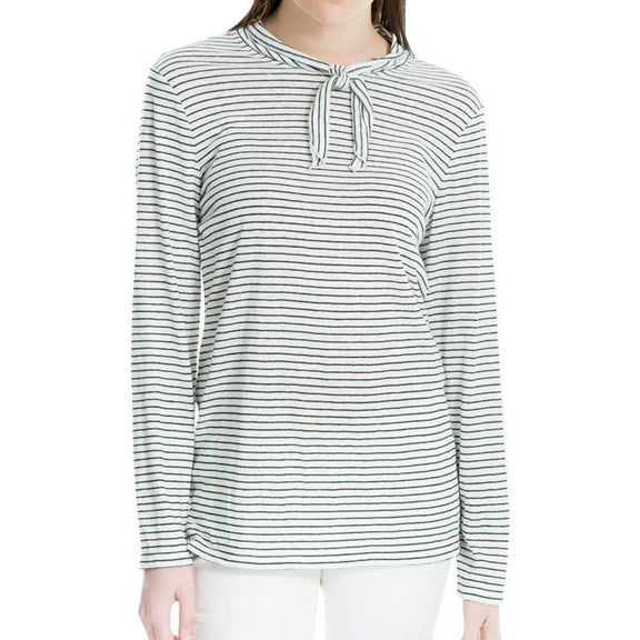 Max Studio London Womens Striped Tie Neck Pullover Blouse, White, X-Small