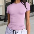 thumbnail image 2 of Women's Slim Fit Tops Short Sleeve Crew Neck Basic Tees Casual Going Out Tight Workout T-Shirts 2025 Summer, 2 of 7