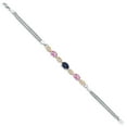 thumbnail image 3 of Gem Stone King 925 Silver and 10K Yellow Gold Blue Sapphire and Pink Sapphire and White Lab Grown Diamond Bracelet for Women (2.26 Cttw, Gemstone September Birthstone, Oval, Wheat Chain, 6.5 inches), 3 of 5
