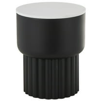 DecMode 15" x 19" Black Metal Ribbed Accent Table with White Marble Tabletop, 1-Piece