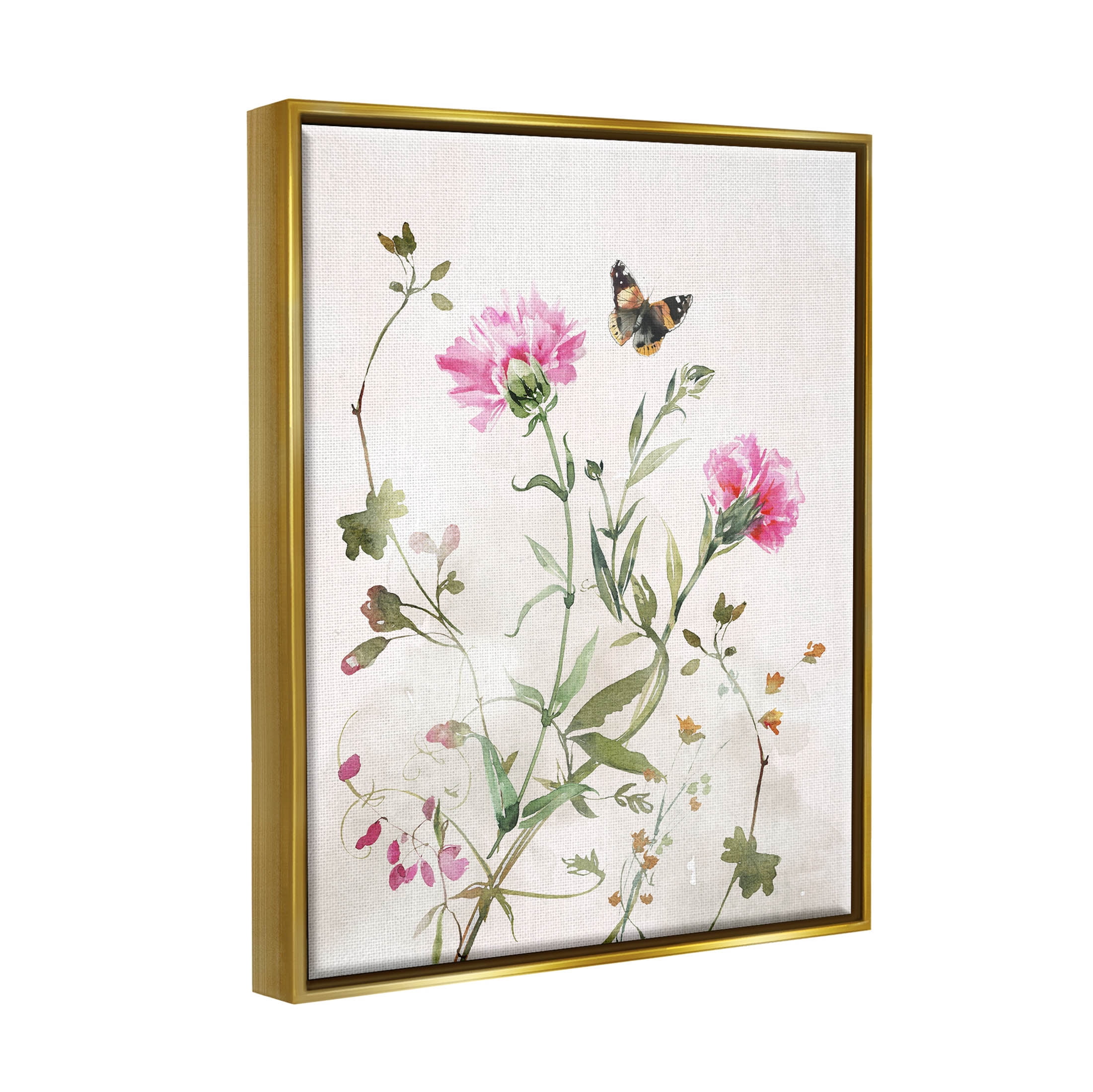 Stupell Industries Fluttering Butterfly Garden Blooms Graphic Art Metallic Gold Floating Framed Canvas Print Wall Art, Design by Nina Blue