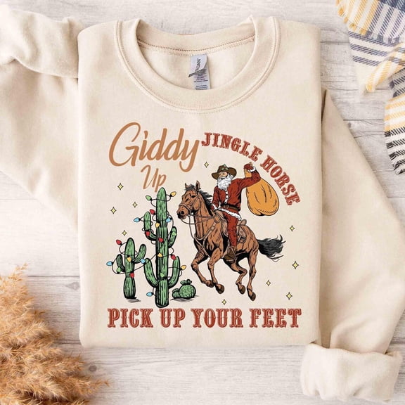Cowboy Winter Occasion Sweater,Giddy Up Jingle Horse Pick Up Your Feet,Howdy Country Winter Occasion Horse, Cowgirl Shirt,Girly Winter Occasion Sweatshirt, Full size S-5XL