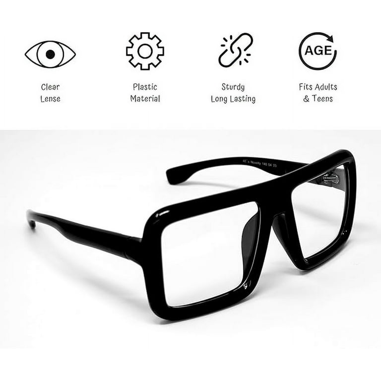 4E s Novelty Oversized Glasses Clear Lens Non Prescription Glasses for Women and Men Chunky Glasses Ideal Fake Glasses for Adult Kids Halloween