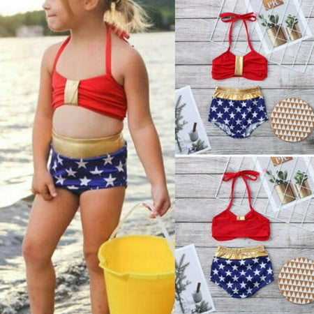 Baby Girl Swimsuit Halter Bikini Stars Printed Bathing Suit Beachwear 1-6Y
