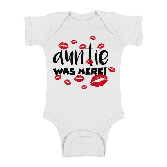 Awkward Styles Auntie Was Here Bodysuit Short Sleeve Aunty Romper for Kids Cute Kisses Romper for Boys One Piece for Girls Romper for Children Auntie Gifts for Little One Auntie Was Here Clothing