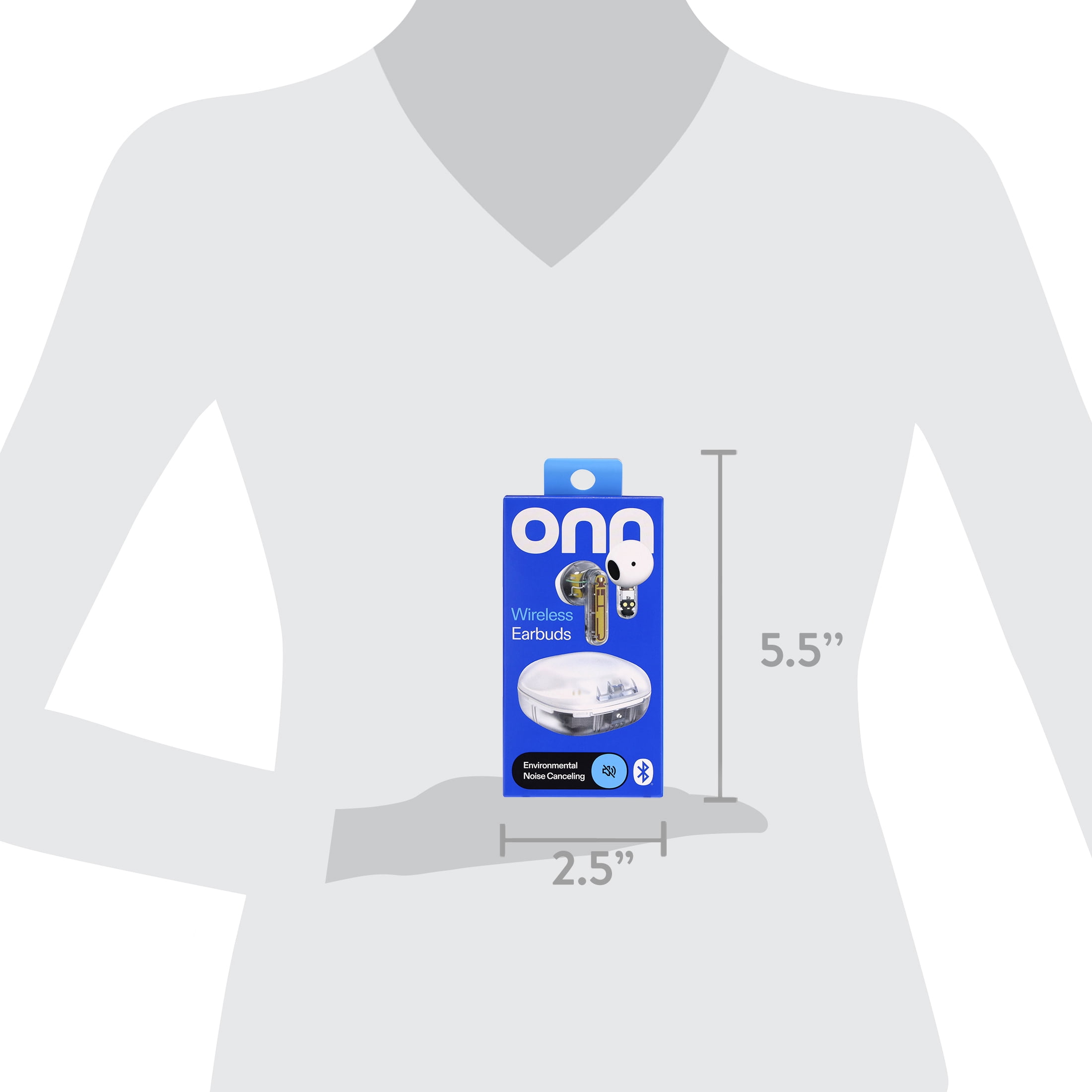 onn Mini Sticks Clear and White Wireless Bluetooth Earbuds with Environmental Noise Canceling