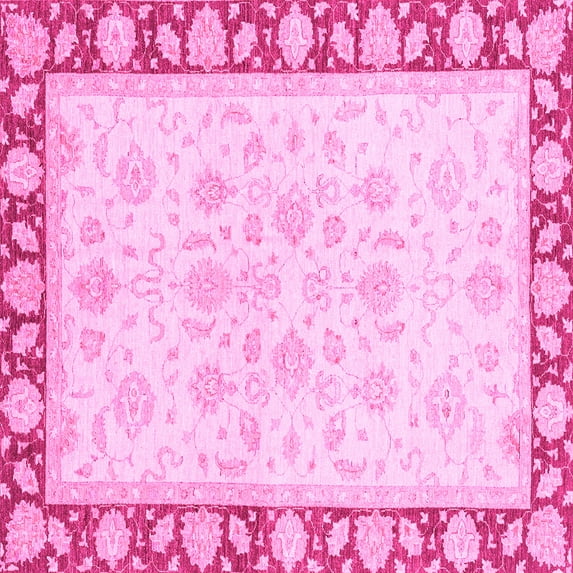 Ahgly Company Indoor Square Oriental Pink Traditional Area Rugs, 7' Square