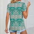 thumbnail image 4 of Blusa estampada de encaje de guipur Blusa de guipur de manga corta con pétalos y escote en V para mujer Citas Fondo verde anacardo XL, 4 of 6