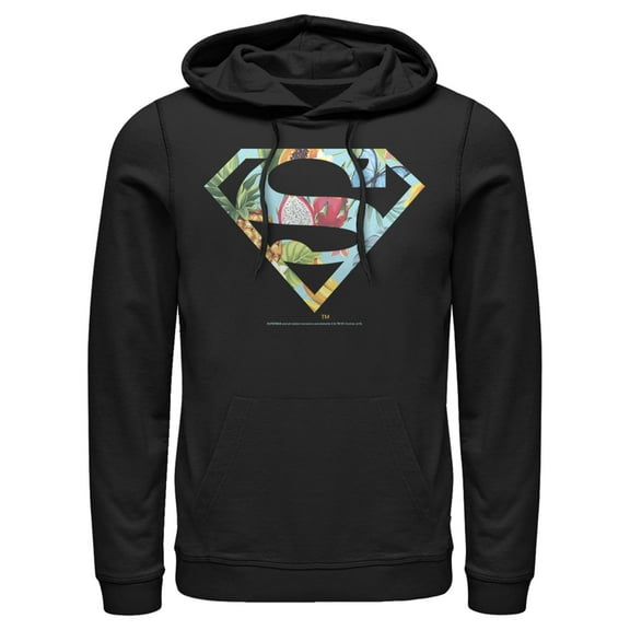 Men's Superman Tropical Shield Logo Pull Over Hoodie Black Large