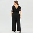 thumbnail image 2 of JAEDEN Women's Plus Romper Summer Slim-Fit Short Sleeve Deep V Neck Lace-up Jumpsuit Black XL, 2 of 5