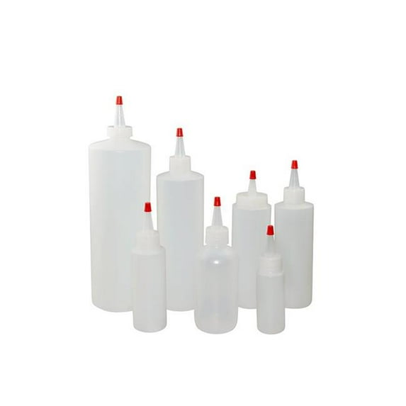 8 oz Natural HDPE Cylinder Dispensing Bottle with 38-400 Natural LDPE Unlined Yorker Cap & Red Tip - Pack of 6