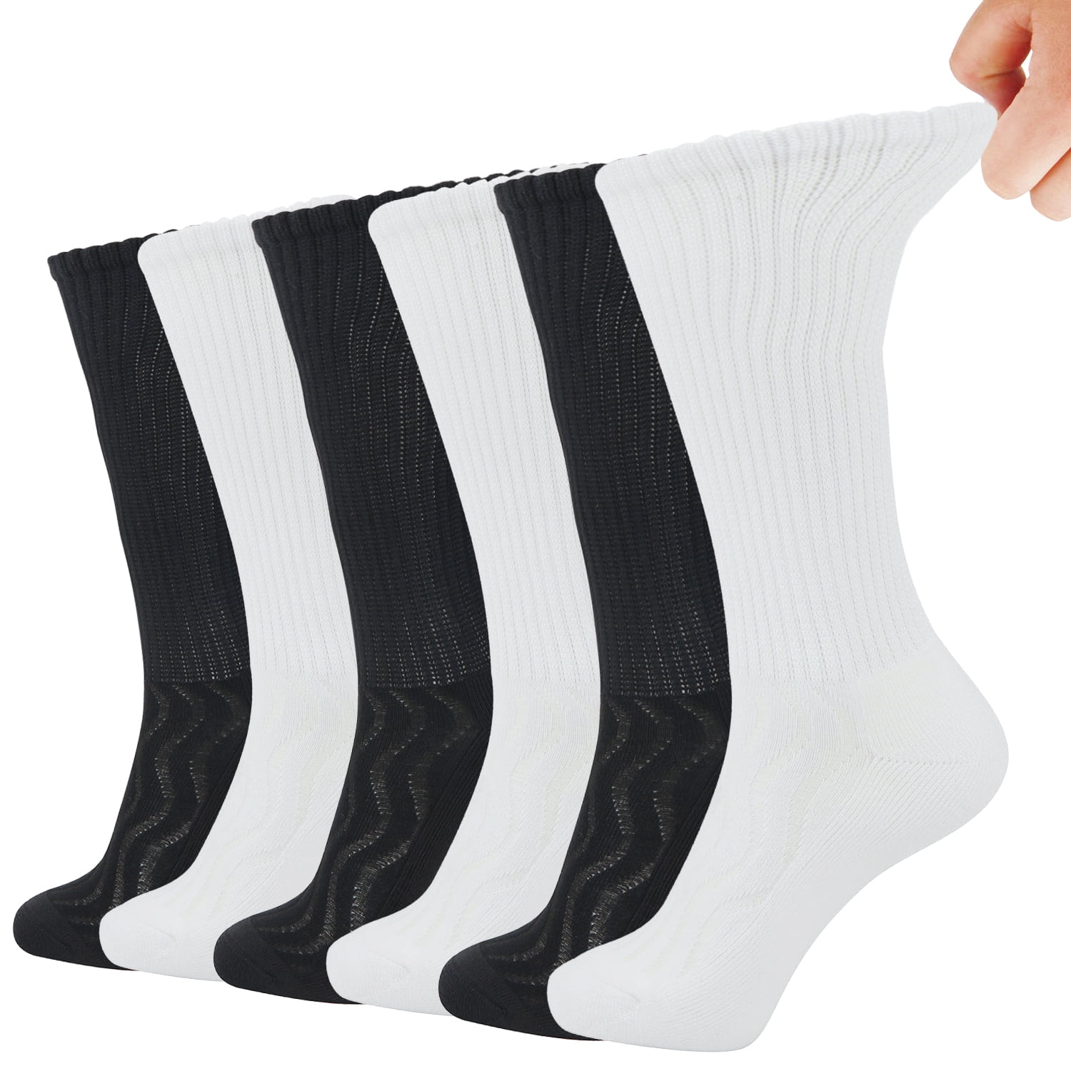 +MD 6 Pack Mens Bamboo Dress Socks Non-Binding Wide Socks Moisture Wicking Cushioned Crew Socks 