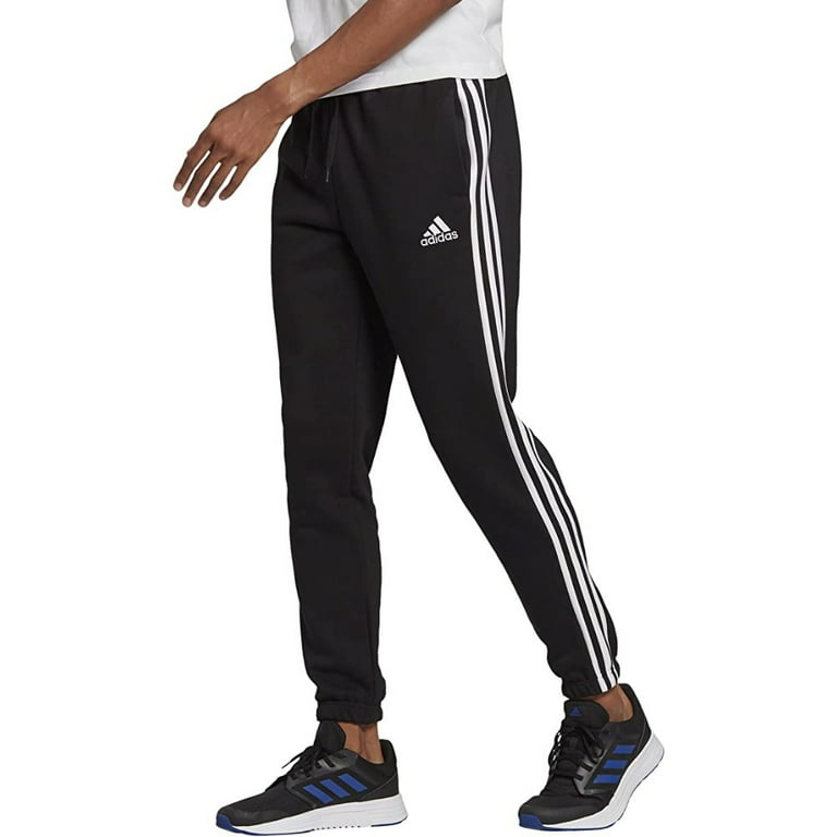 Adidas Men\'s Joggers Essentials French Terry Tapered Cuff 3-Stripes Gym  Pants, Black, XL