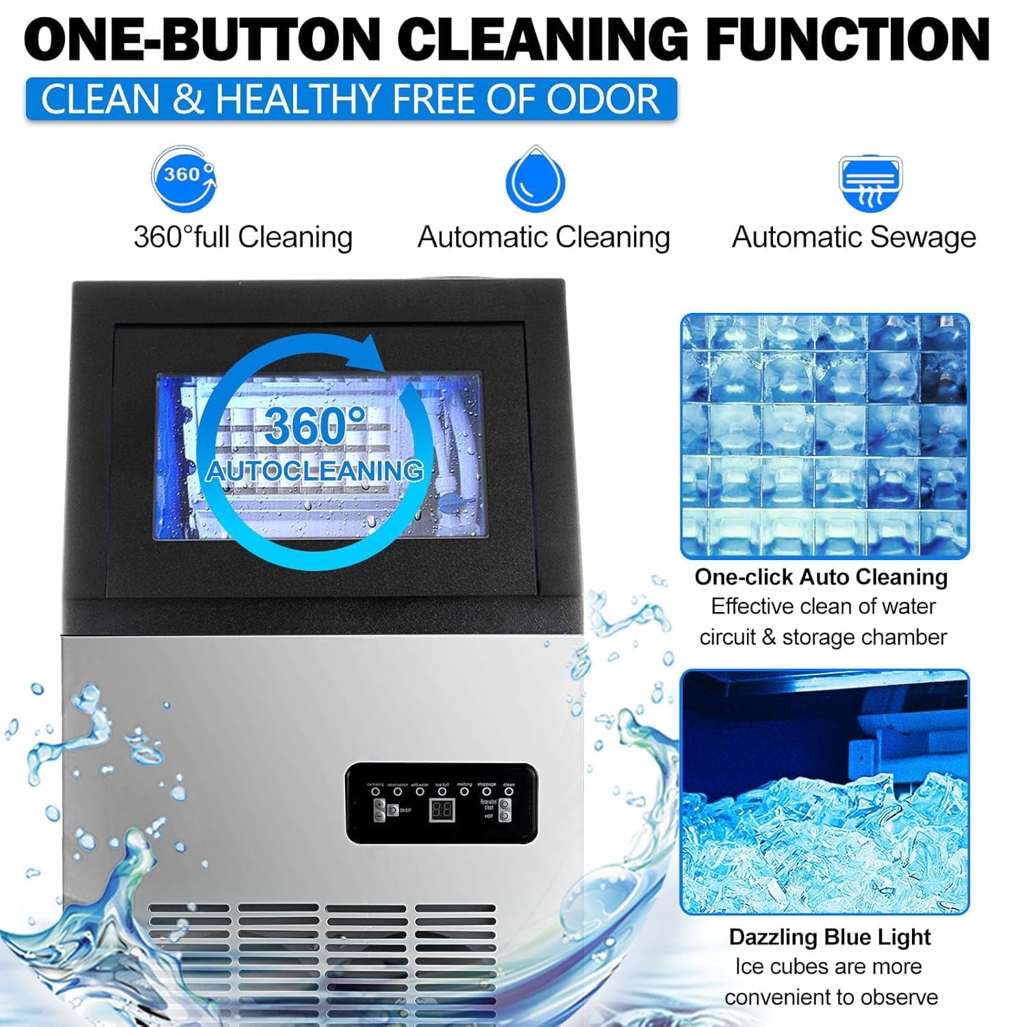 SHZOND 132lbs/24H Commercial Ice Maker, 33LBS Storage Stainless Steel Ice Maker Machine,  Top Loading Under Counter Ice Maker for Restaurant, Office,Home