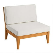 Pemberly Row Outdoor Teak Wood Armless Chair with White Cushions in Natural Oil