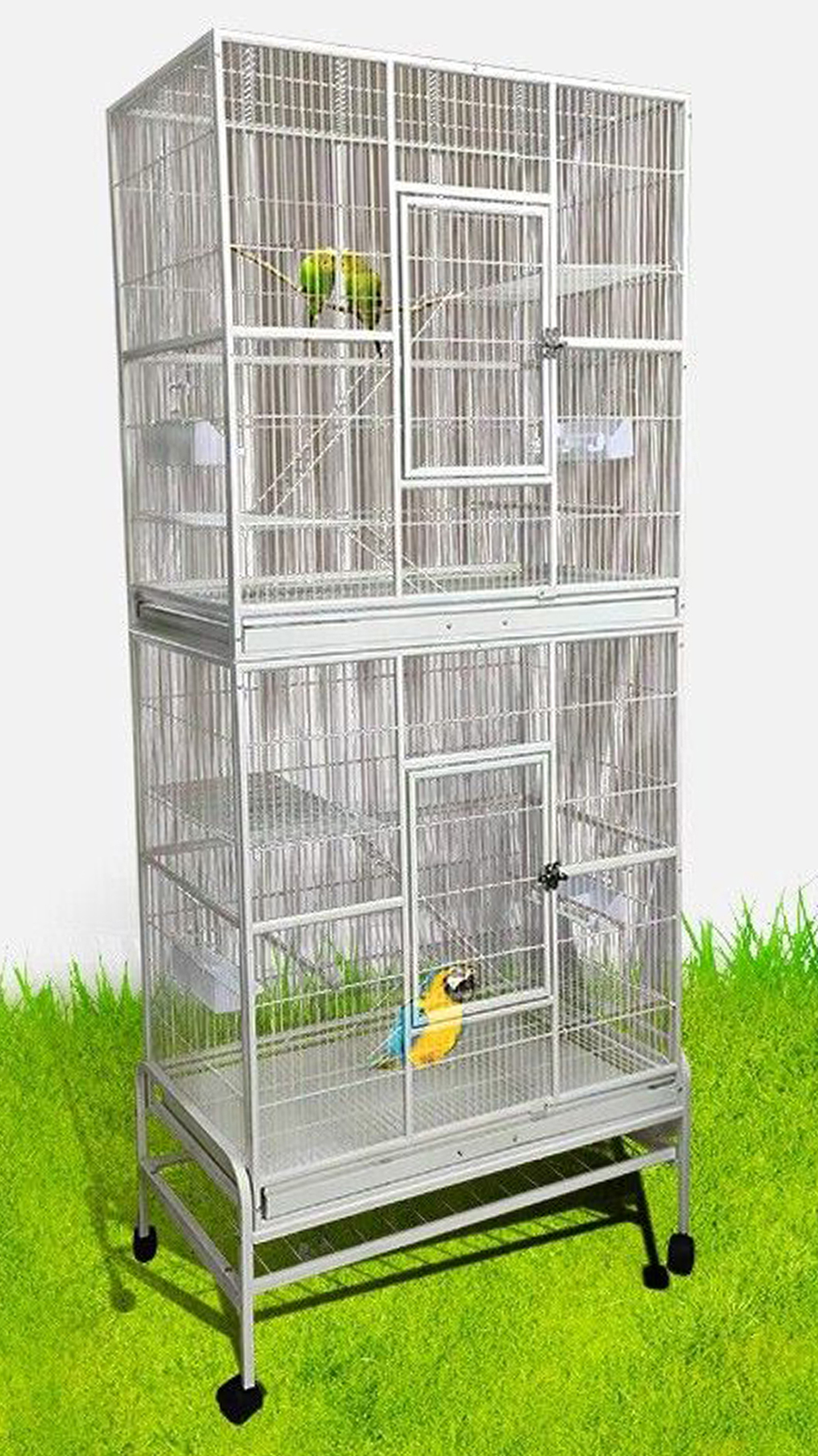 Mcage 3-Stacker X-Large Wrought Iron Bird Breeding Cage – Black Vein, With Rollers For Parrots