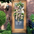 thumbnail image 2 of Easter Bunny Wreath with Large Bow, Artificial Flowers Rattan Spring Garland Front Door Decor, 2 of 6
