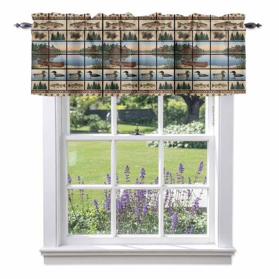 Lack Landscape Valances for Windows Country Farmhouse Forest Boats Ducks Fish Pine Tree Rod Pocket Cafe Window Treatments Valance Curtains for Kitchen Bathroom Laundry Basement Windows 56"x16"