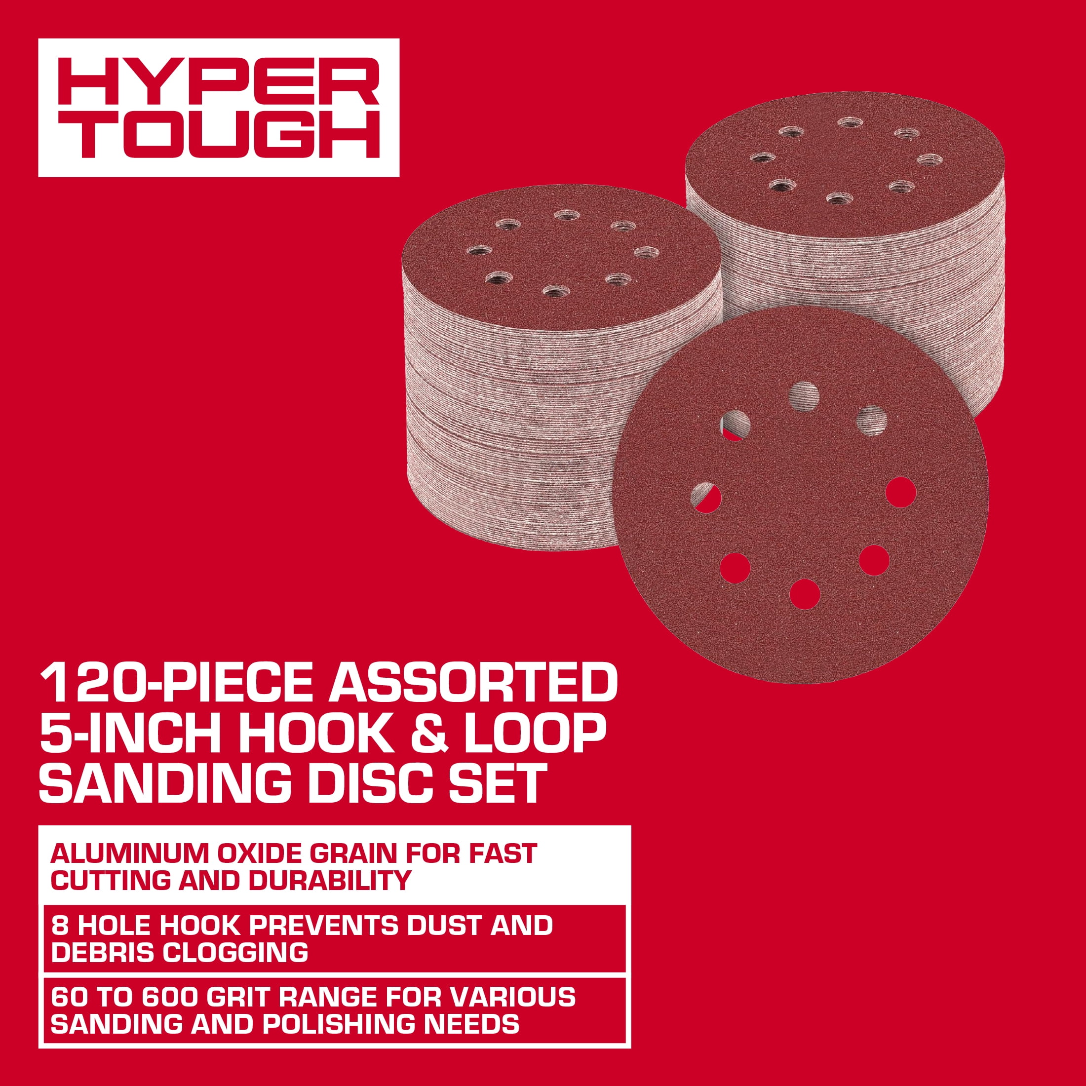 Hyper Tough 120-Piece Sanding Discs, Assorted Grit Set