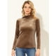 thumbnail image 2 of Blusa básica de cuello alto de terciopelo elástico con cuello simulado para mujer Caramelo XS, 2 of 5