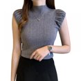 thumbnail image 1 of Débardeurs Femme Col Rond Mi-Col Roulé Slim Fit en Tricot Sans Manches T-Shirt Basique Blouse Tops Blanc, 1 of 7