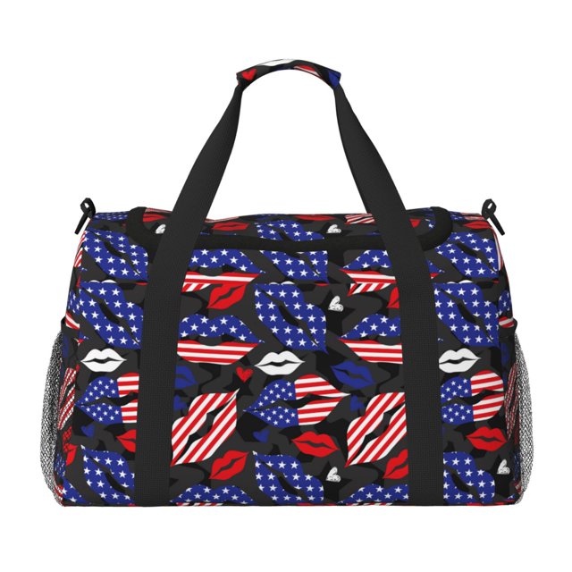 Fotbe American With Lips Bolsa de Viaje con Estampado, Bolsa de Fin de Semana para Mujer con Compartimento para Zapatos, Bolsa de Gimnasio con Bolsillo Húmedo