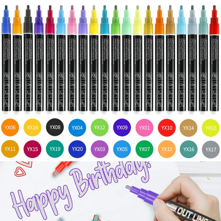 HOTBEST 20 Colors Outline Marker Double-line Shimmer Markers Plastic Self  Outline Pens Set Metallic Markers DIY Art Craft for Gift Card Making  Drawing
