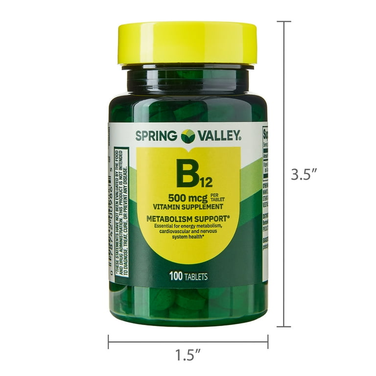 Spring Valley Vitamin B12 Supplement, 500 mcg, 100 Count, Tablets