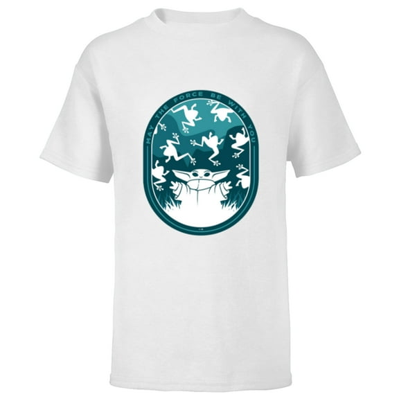 Star Wars The Mandalorian Grogu & Frogs May the Force - Short Sleeve T-Shirt for Kids - Customized-White