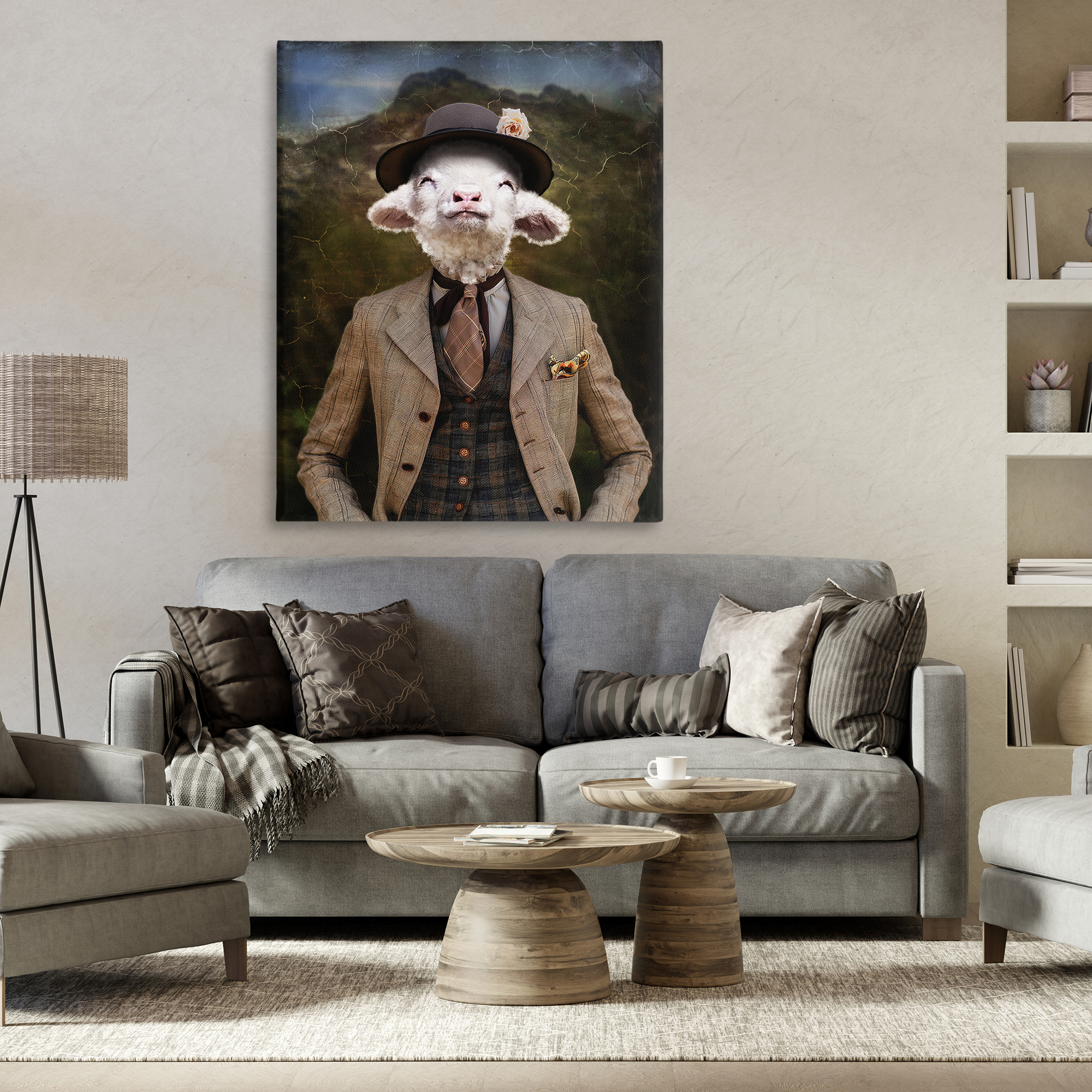 Stupell Industries Happy Classic Lamb Animals & Insects Painting Gallery Wrapped Canvas Art Print Wall Art, 36 x 48