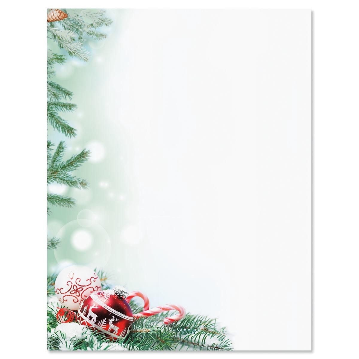 Current Crystal Pineboughs Christmas Stationery Paper, 25 Sheets, 8.5 x 11", Printer Compatible, 70#