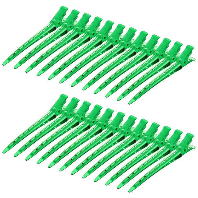 24 Packs Duck Bill Clips, 3.35 Inches Rustproof Metal Alligator Curl Clips with Holes for Hair Styling, Hair Coloring, Green