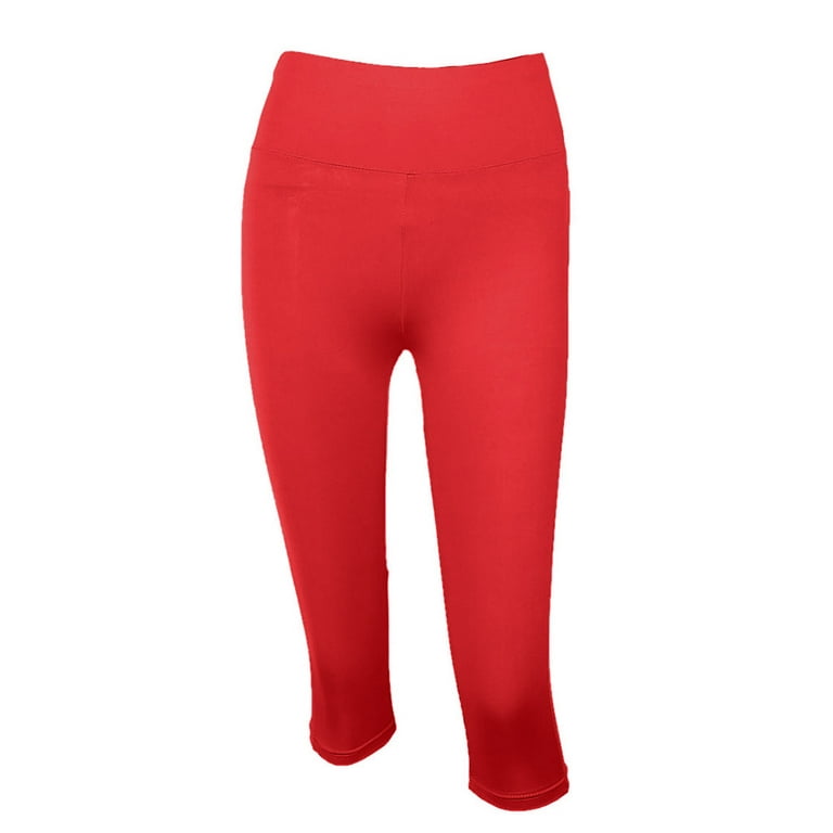 Women Soft High Waist Stretch Pleated Yoga Pants Casual Seven Points  Leggings Yoga Pants Red S