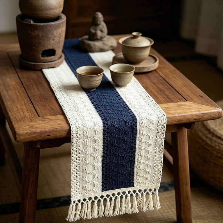dresser runner boho Anckoeil Table Knotted Tassel Decor Cloth 11.8x47.2in for Tv Cabinet Coffee Table Bed thumbnails:mens-court Lol Surprise Girls Special Style:ES80026MG Mainland China Pattern
