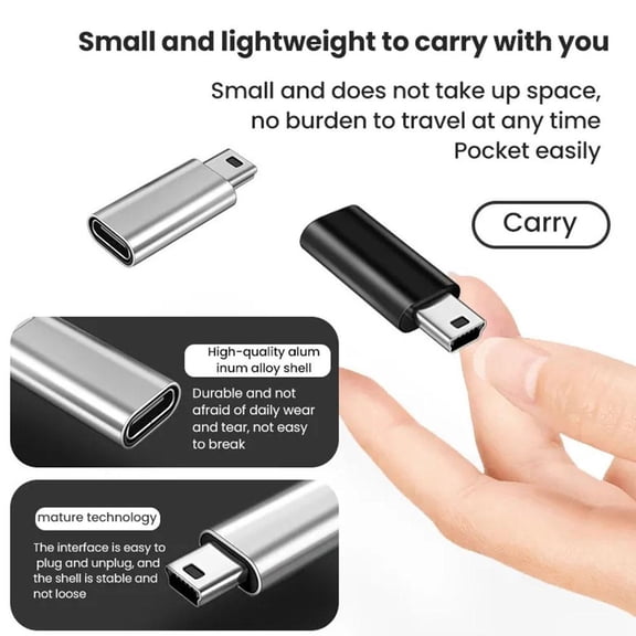 QHUDLV USB C To Mini USB-2.0 Adapter,Type C Female to Mini Male for Quick Conversion