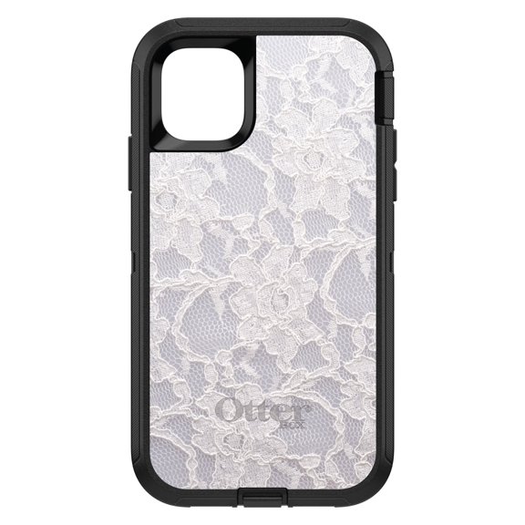 DistinctInk OtterBox Defender Custom Case for Apple iPhone 15 (6.1" Screen) - White Lace Wedding - Lightweight Grip