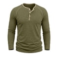 thumbnail image 5 of GEWSEY Men's Henry Long Sleeved T-Shirt Cotton Casual Button Lightweight Pullover Shirt Soft Stretch Tees Tops (Army Green, L), 5 of 6