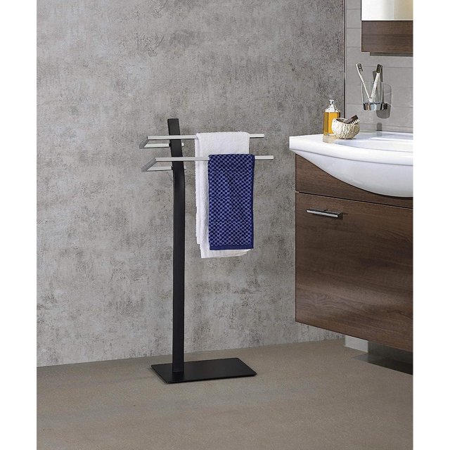HElectQRIN Metal Freestanding Bathroom Towel Rack Stand, Black/Chrome