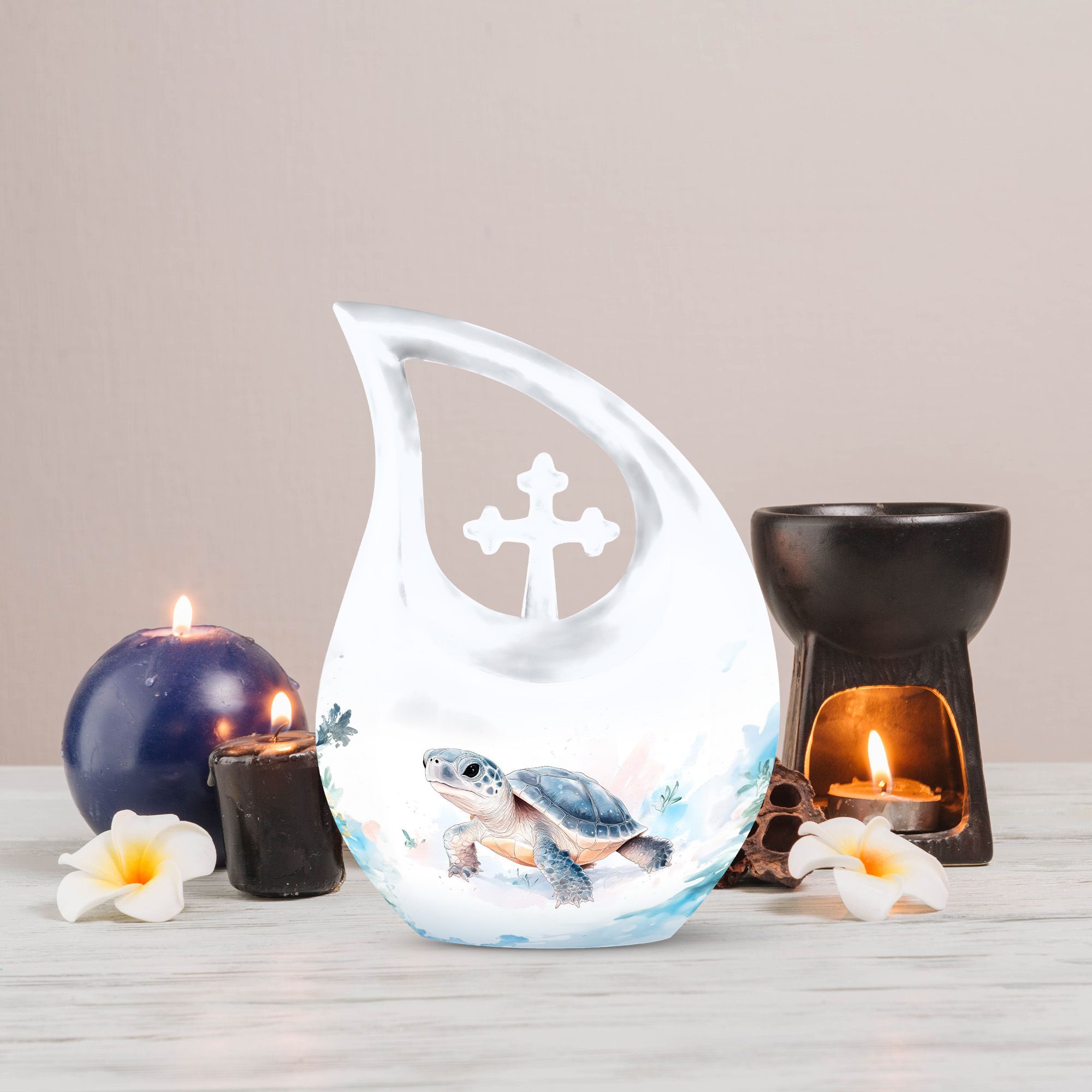 MUKTIVE Tortoise Memorial Large Urns for Human Ashes - Tear Drop Urns for Human Ashes - Large Adult Cremation Urn - White Funeral Decorative for Female & Male - 10 Inch