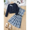 thumbnail image 4 of PureChapter Girls' Clothing Sets Long Sleeve Ribbed Cardigan & Plaid Sleeveless Pleated Dress 2-Piece Fall Outfit with Belt & Bow 11-12 Years, 4 of 9