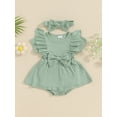 thumbnail image 2 of FEORJGP Infant Baby Girl Romper Dress 0 3M 6M 9M 12M 18M Newborn Short Sleeve Jumpsuit Solid Color Ribbed Ruffled Round Neck Bodysuit Dress with Bow Her Solid Cute Daily Clothes for Vacation, 2 of 8