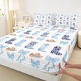 thumbnail image 4 of jejeloiu Blue Cow Print Cowboy Boot Queen Sheet Sets Kids,Dreamy Princess Bow Bed Set For Girls,4 Pieces, 4 of 6