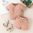 thumbnail image 3 of GYRATEDREAM Boy's 2 Pieces Cotton Linen Set Casual Henley Shirts Short Sleeve Top and Beach Shorts Summer Outfits for Coffee 2-3T, 3 of 9