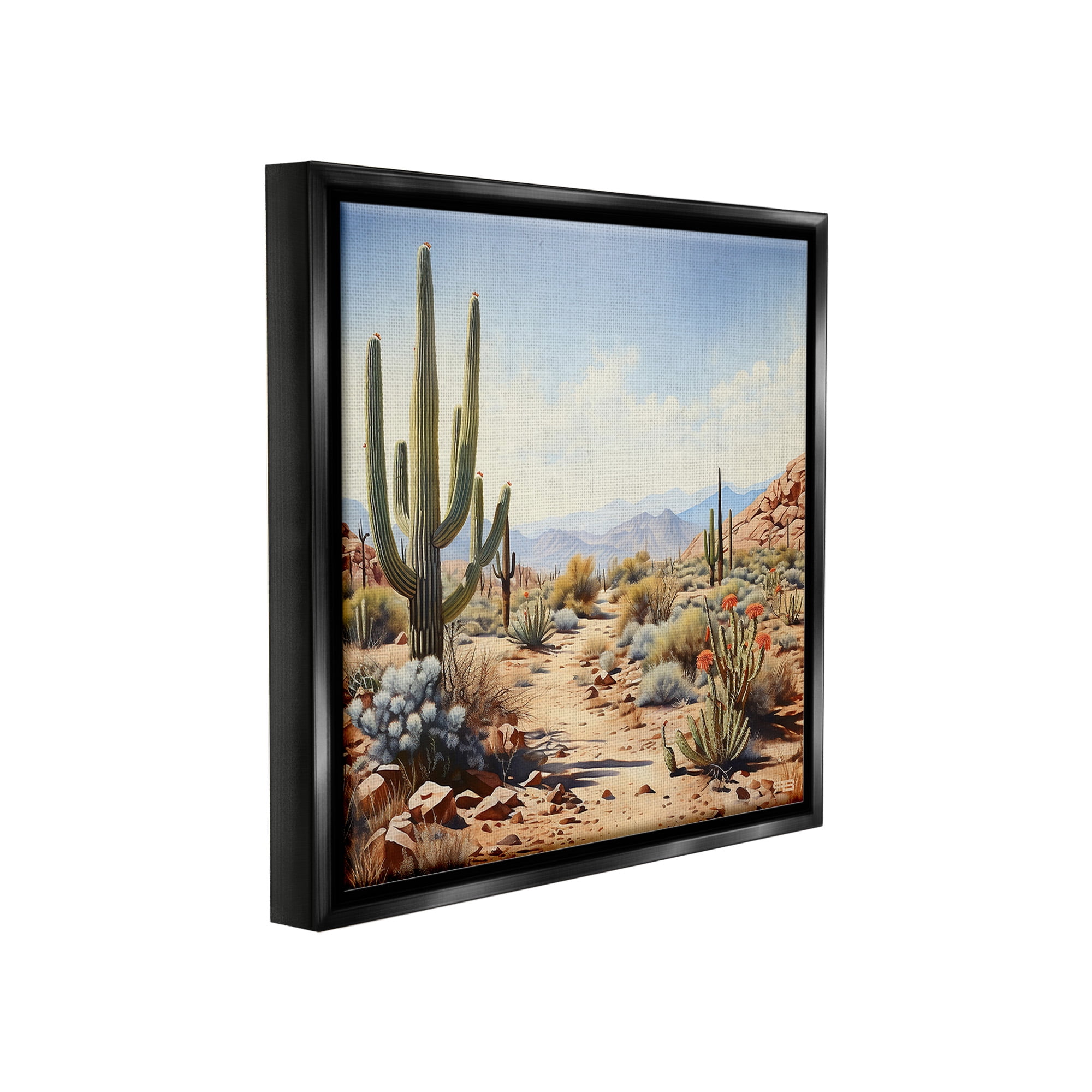 Stupell Industries Desert Cactus Path Landscape Painting Black Floater Framed Canvas Art Print Wall Art, 25 x 25