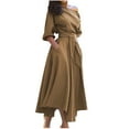 thumbnail image 1 of Gibobby Vestido Mujer Casual de Playa Verano Vestido de verano A-Line Dobladillo Casual Hombro Maxi Off Mujer con cinturón Irregular Vestido de mujer(Caqui,XL), 1 of 5