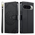 thumbnail image 2 of Leather Case For Google Pixel 9 Pro XL / Pixel 10 Pro XL 6.8",Embossed Totem Wallet With Card Holder,Wristband, Shockproof Kickstand Magnetic Cover,Black, 2 of 7